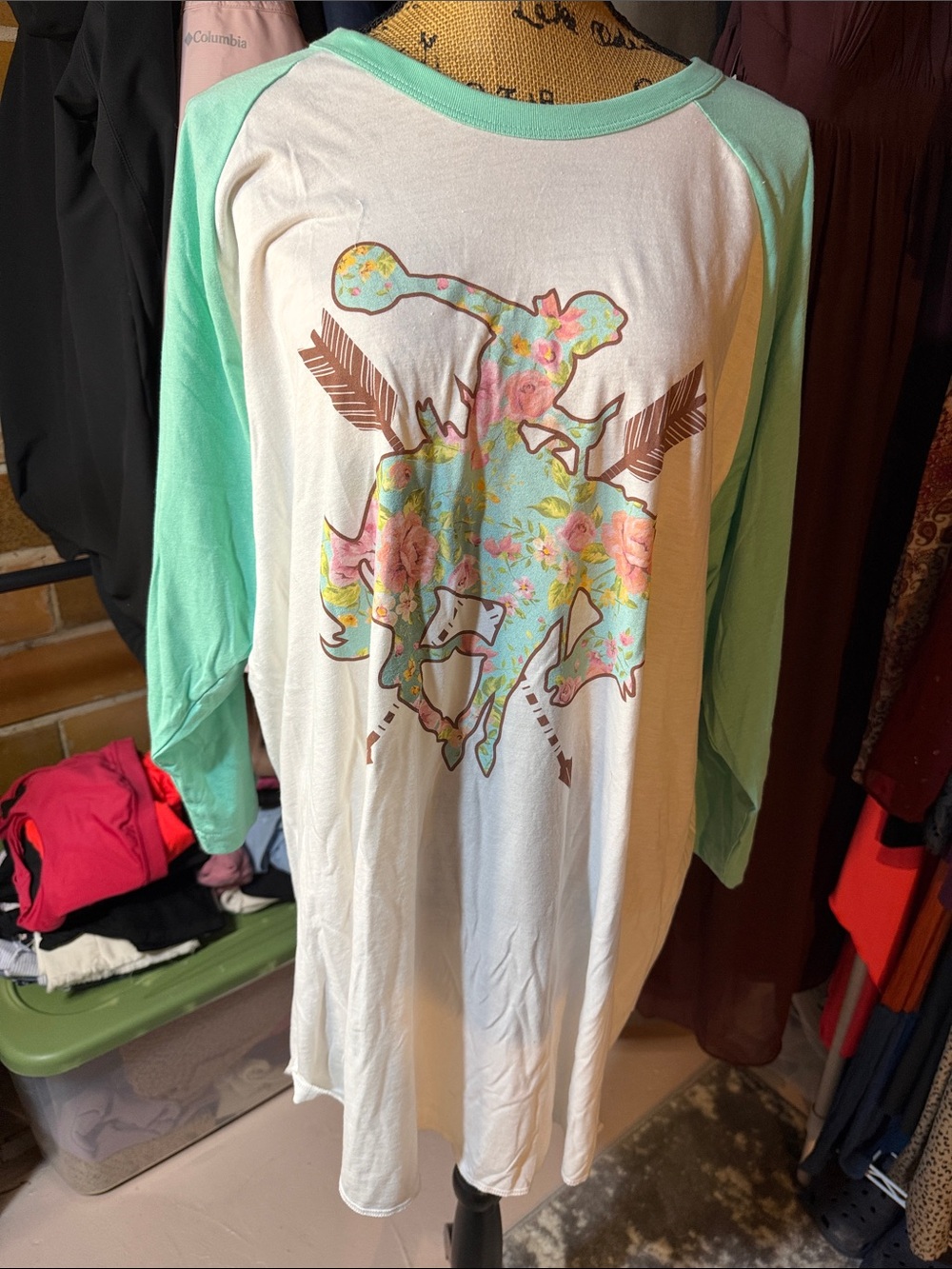 Crazy Train Floral Rodeo Graphic Raglan Tee - Mint & White Size 3X